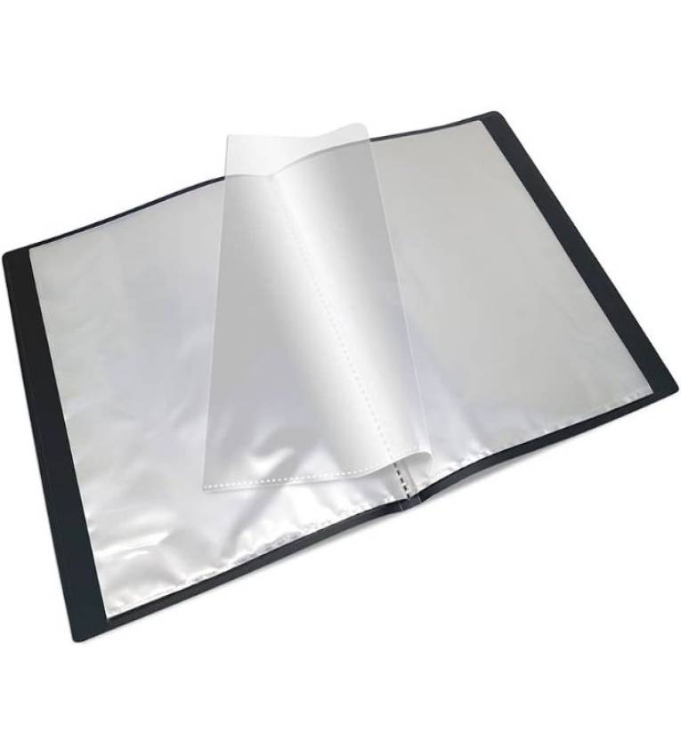 Porte-documents noir 100 pochettes A4 - Classeur de rangement avec couverture rigide | Organisation et Archivage Bureau